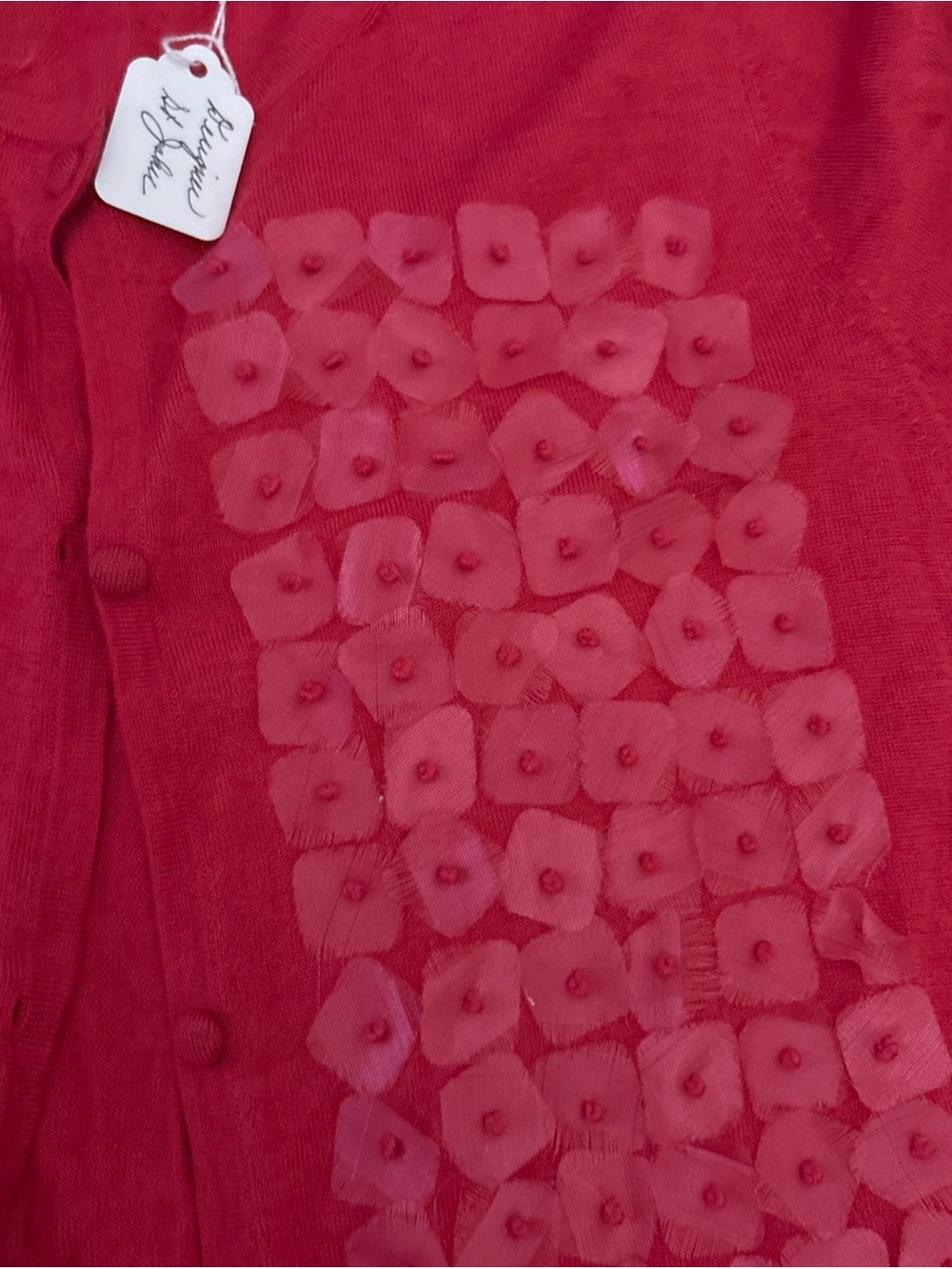 St. John Red poppy appliqué Front Cardigan - Picture 2 of 6